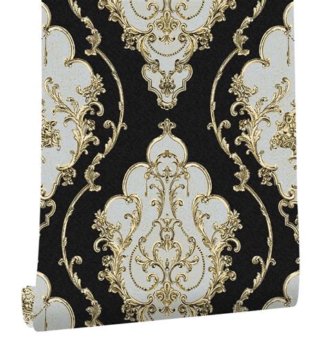Haokhome Modern Luxury Heavy Texture Victorian Damask Wallpaper Black