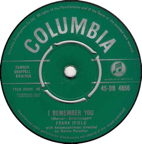 Frank Ifield ‎ I Remember You Classic 60s Pop 7 Vinyl 45rpm