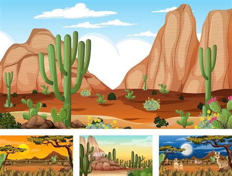 Free Vector Different Scenes With Desert Forest Landscape