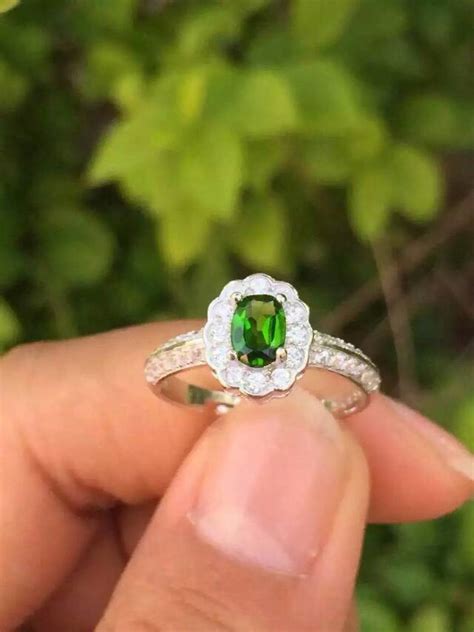 Natural Green Diopside Gem Ring S925 Silver Natural Gemstone Ring