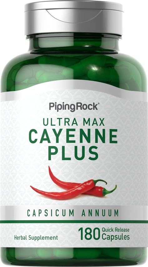 Ultra Max Cayenne Plus 180 Quick Release Capsules Pipingrock Health