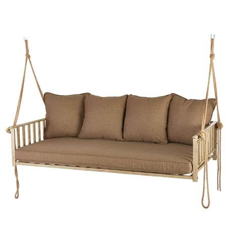 Hampton Bay Cane Patio Outdoor Patio Swing With Square Back Cushions GSS B The Home Depot