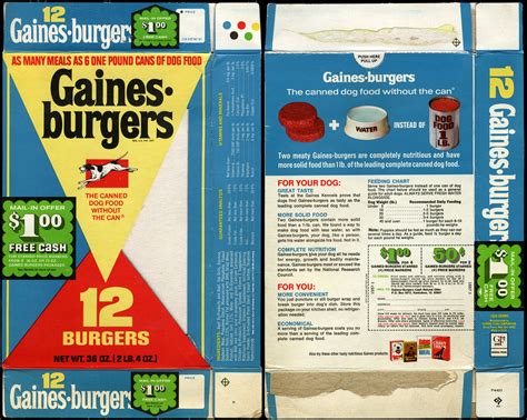 Gaines burgers dog food magazine ad 10.75 x 13.75. General Foods - Gaines-Burgers dog food box - 1971 | Flickr
