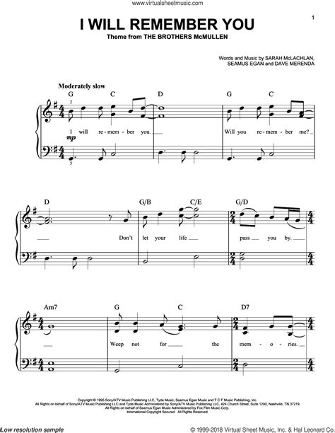 I Will Remember You Easy Sheet Music For Piano Solo Pdf