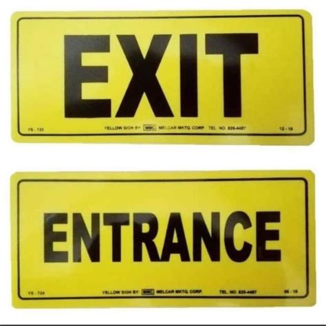 Entrance Or Exit Yellow Signages Indoor And Outdoor Wall Signagespvc