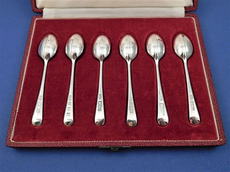 Vintage Set Six Solid Silver Spoons British Hallmarks Boxed Roberts