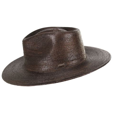 Brixton Hats Marcos Palm Straw Fedora Hat Dark Brown Straw Fedoras