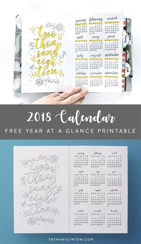 Free Printable 2018 Calendar Year At A Glance Print And Trace Into