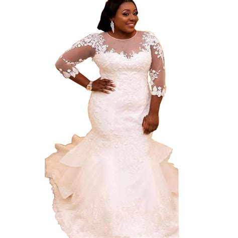 2020 popular 1 trends in weddings & events, women's clothing with plus size mermaid wedding dress with sleeves beads and 1. Chady Women's Plus Size Mermaid Wedding Dress for Bride ...