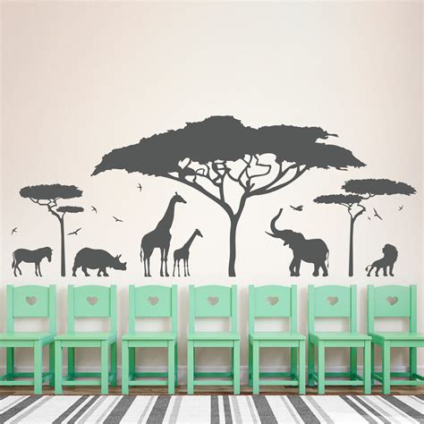 African Safari Animal Wall Sticker Tree Wall Decal Nature Giraffe Wall