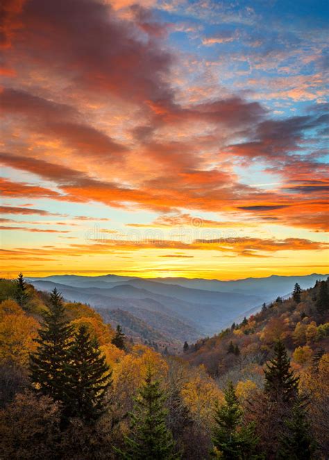 Fall Colors Scenic Sunrise Great Smoky Mountains Stock Photo Image