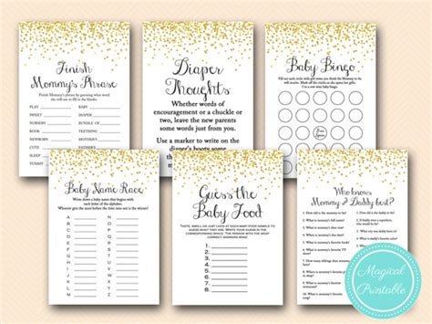Gold Confetti Baby Shower Game Pack Magical Printable