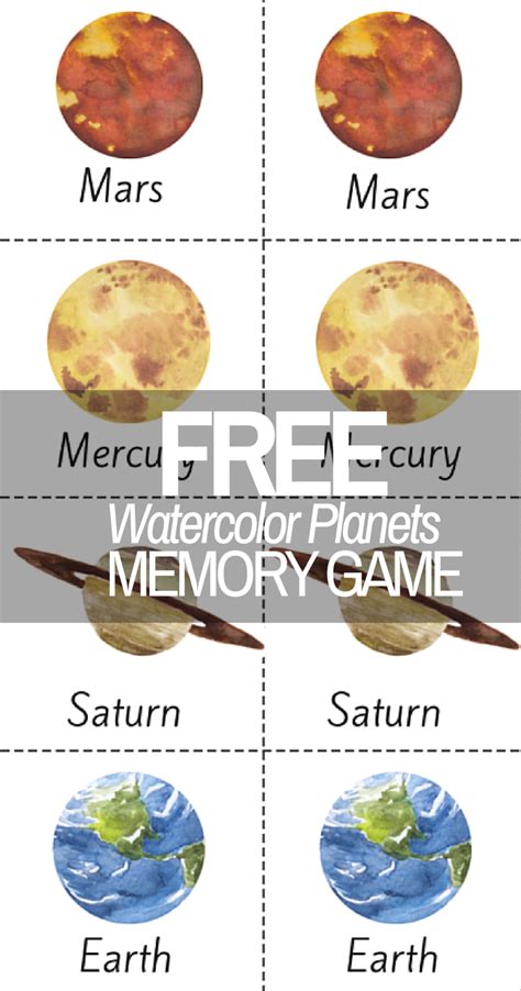 Beautiful Watercolor Planet Solar System Printable Memory Game