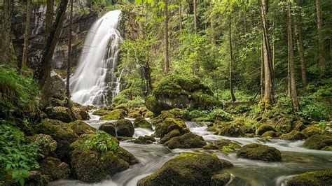 Golling Waterfall Near Salzburg Austria Rocks Cascade River Trees