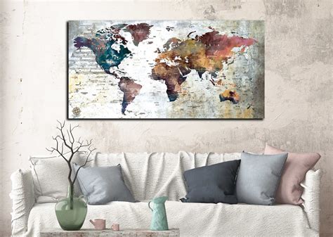 World Map Single Panel World Map Canvas Ready To Hang World Travel