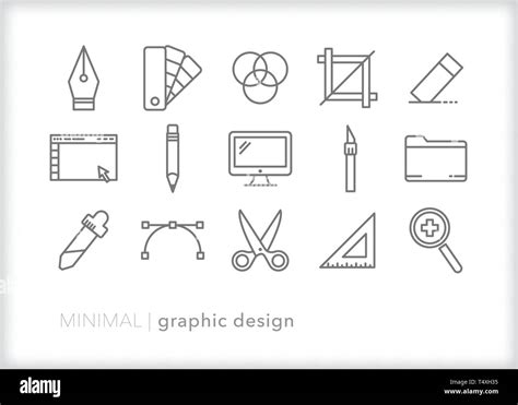 Set Of 15 Graphic Design Line Icons Of Tools Themes And Tasks For A