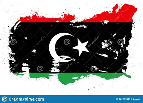Libya Flag With Painted Grunge Brush Stroke Effect On White Background