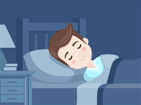 Boy Sleeping In Bed Bedroom At Night Sweet Dreams Vector