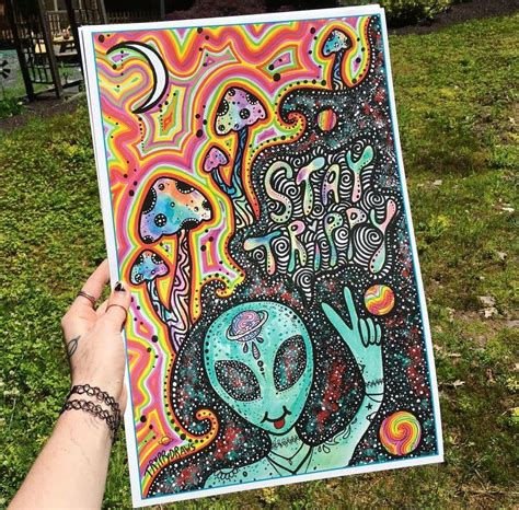Stay Trippy Alien Print Etsy Trippy Painting Trippy Drawings Art Painting