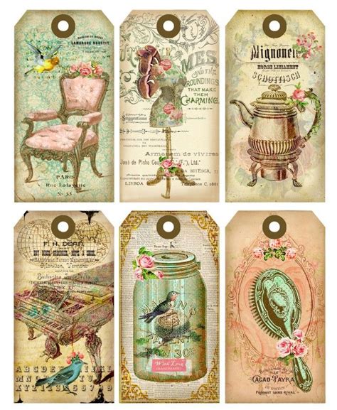 Six Tags With Different Designs On Them And Some Pictures In The Middle