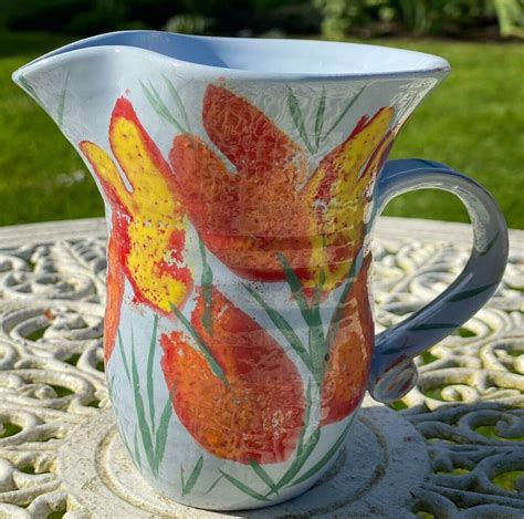 Tulip Design Handmade Ceramic Jug By Jane Elmer Smith Ceramic Artist