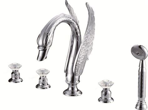 Free Shipping Widespread Swan Tub Faucet Mixer Tap Gold Clour 5 Pieces Bathtub Shower Faucet Cr