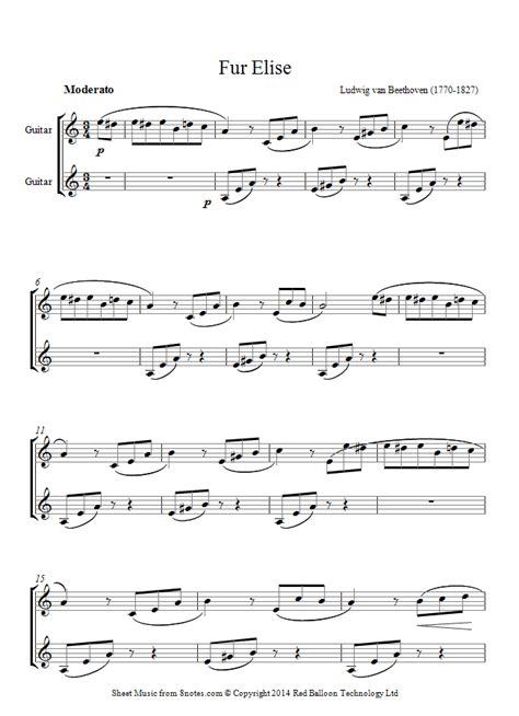 This is the perfect easy start for little pianists. Beethoven - Fur Elise sheet music for Guitar Duet - 8notes.com