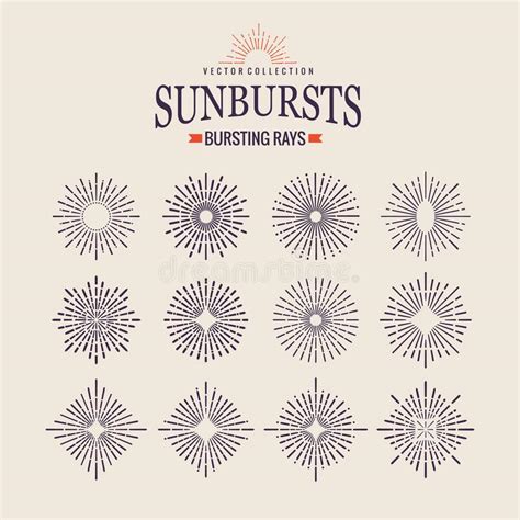 Sunburst Icon Set Retro Hand Drawn Sparkle Geometric Sun Beams In
