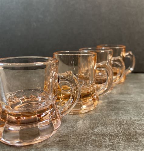 Set Of 4 Vintage Federal Glass Pink Shot Glasses Beer Mug Etsy