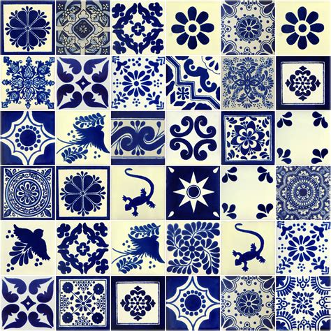 100 Pieces Mexican Talavera Tiles Handmade Blue And White Mixed Designs