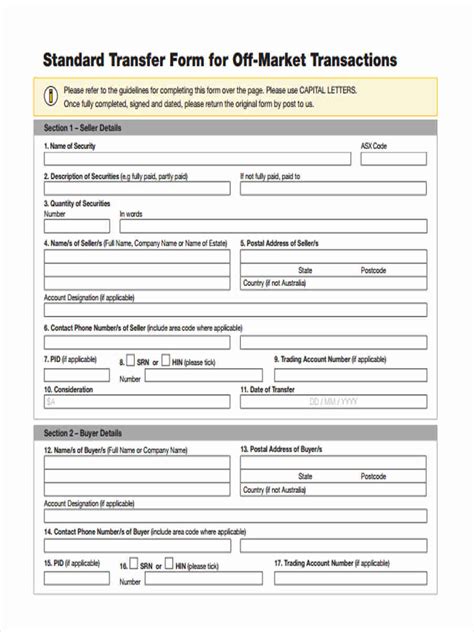 Free 9 Standard Transfer Forms In Ms Word Pdf Excel