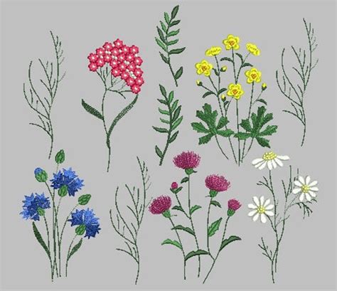Wildflowers Set Machine Embroidery Designs Floral Embroidery Etsy