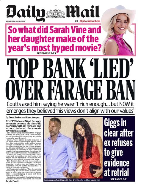 Daily Mail Front Page 19th Of July 2023 Tomorrow S Papers Today