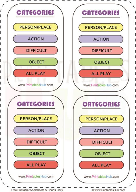 Free Printable Pictionary Words And Category Cards Pdf Printables Hub