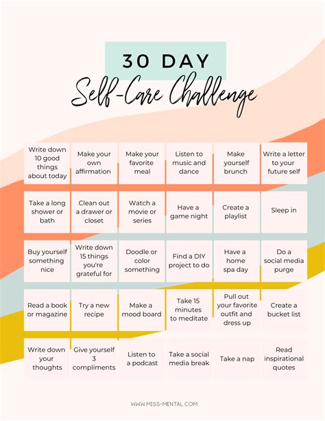 30 Day Self Care Challenge Easy Self Care Ideas