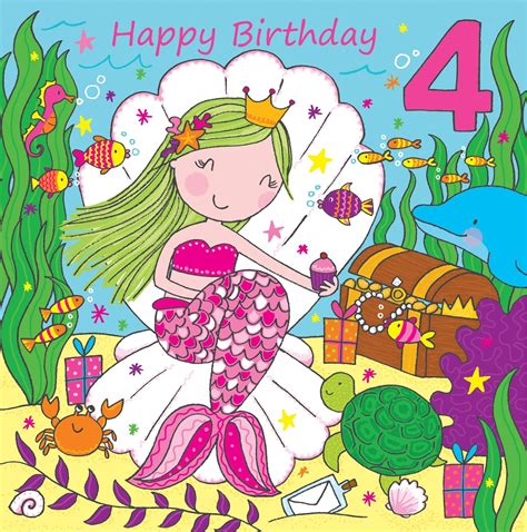 Buy Twizler 4th Birthday Card For Girl With Cute Mermaid And Glitter Four Year Old Age 4 Card