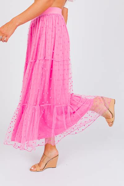 Dotted Mesh Maxi Skirt Fuchsia New Arrivals The Blue Door Boutique