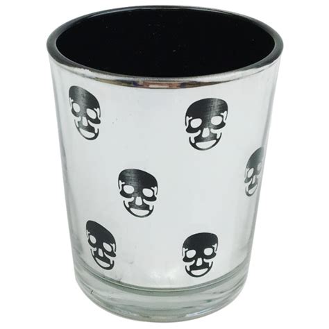 Halloween Silver Glass Votive Candle Holder Skulls