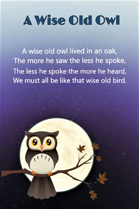 A Wise Old Owl — Nursery Rhymes With Lyrics — Poemventures By