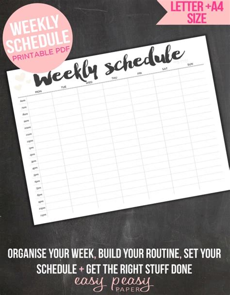 Weekly Schedule Printable Weekly Timetable A4 Weekly