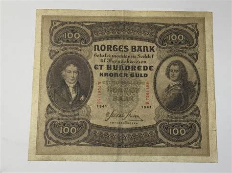 Sold Price Ww2 Era Norway Norges Bank 100 Kroner Note 1941 Exf