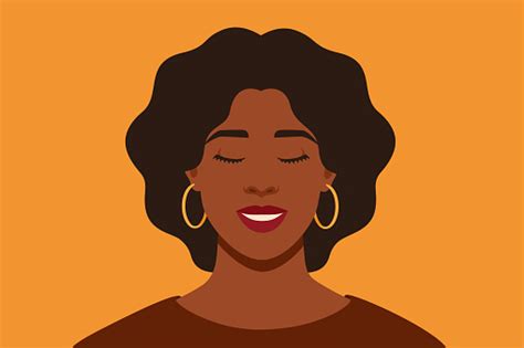 Genç Afroamerikan Kadın Gözlerini Kapalı Gülümseyerek Stok Vektör Sanatı And Kadın‘nin Daha Fazla