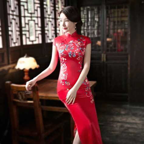 Sheng Coco 5xl 4xl Large Size Red Long Evening Satin Dresses Cheongsam Chinese Red Qipao Robe