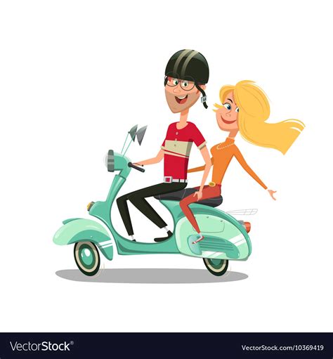 Couple Riding Scooter Cartoon Royalty Free Vector Image