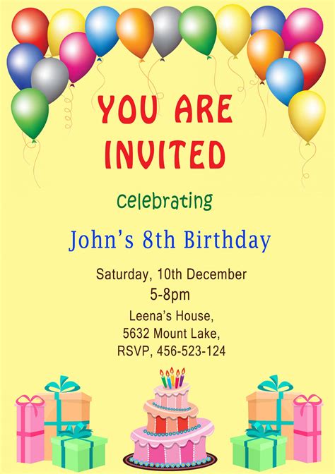 Birthday Invitation Card Sample Printable Templates Free