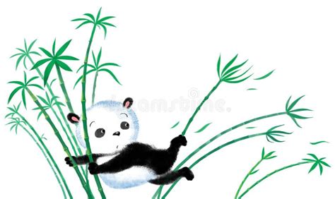 Jumping Panda On Bamboo Stock Illustration Illustration Of Clouds