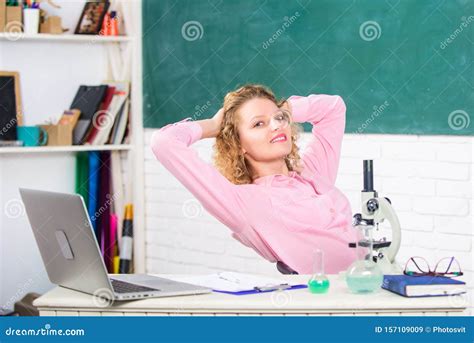 Find Way To Relax At Workplace Teacher Adorable Woman Try To Relax In