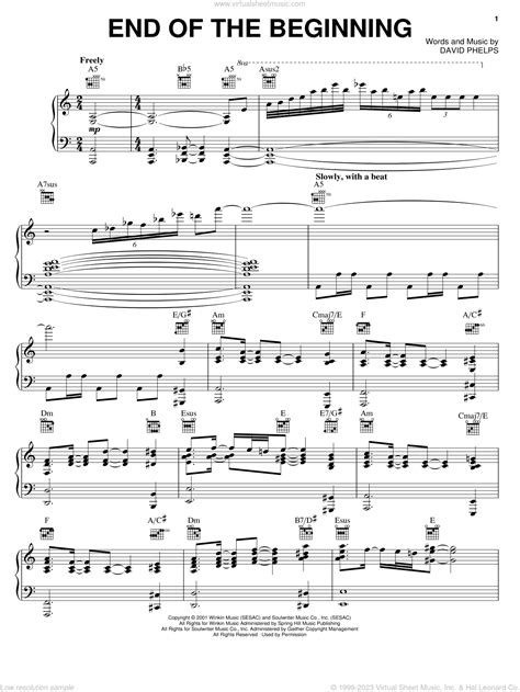 End Of The Beginning Sheet Music For Voice Piano Or Guitar Pdf