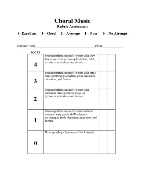 Choral Rubric S Pdf Singing Educational Assessment