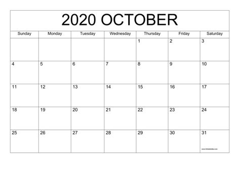 Print A Calendar October 2020 Calendar Printables Free Templates